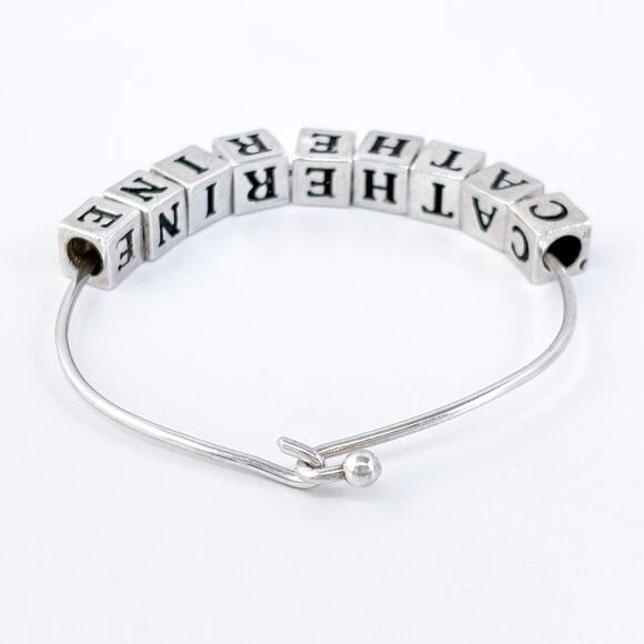 Vintage Sterling Silver 925 Catherine Name Cube Charm Bangle Bracelet 7" - Picture 6 of 10
